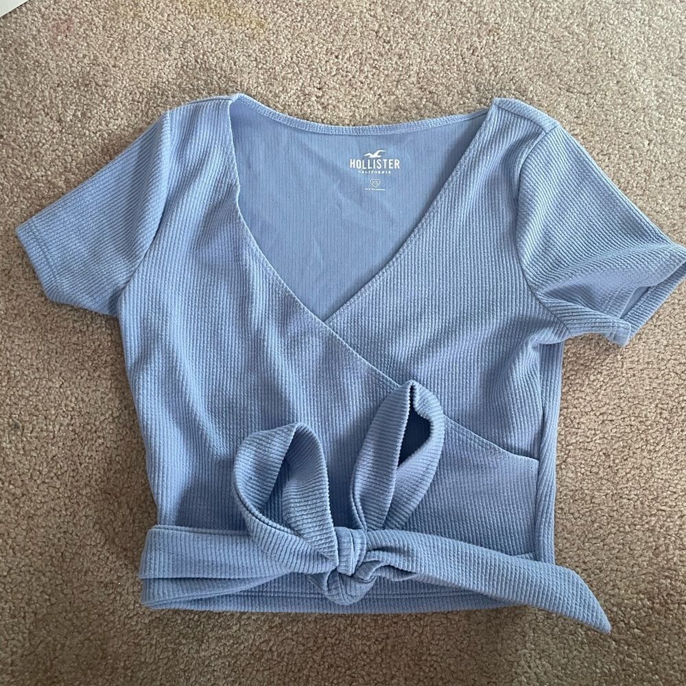 Hollister light blue ribbed wrap top!!